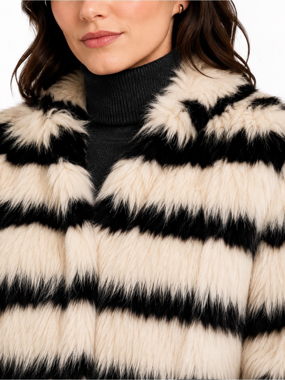 BOHO CHIC Black and Ivory Faux Fur Coat Size LG Brand New!!